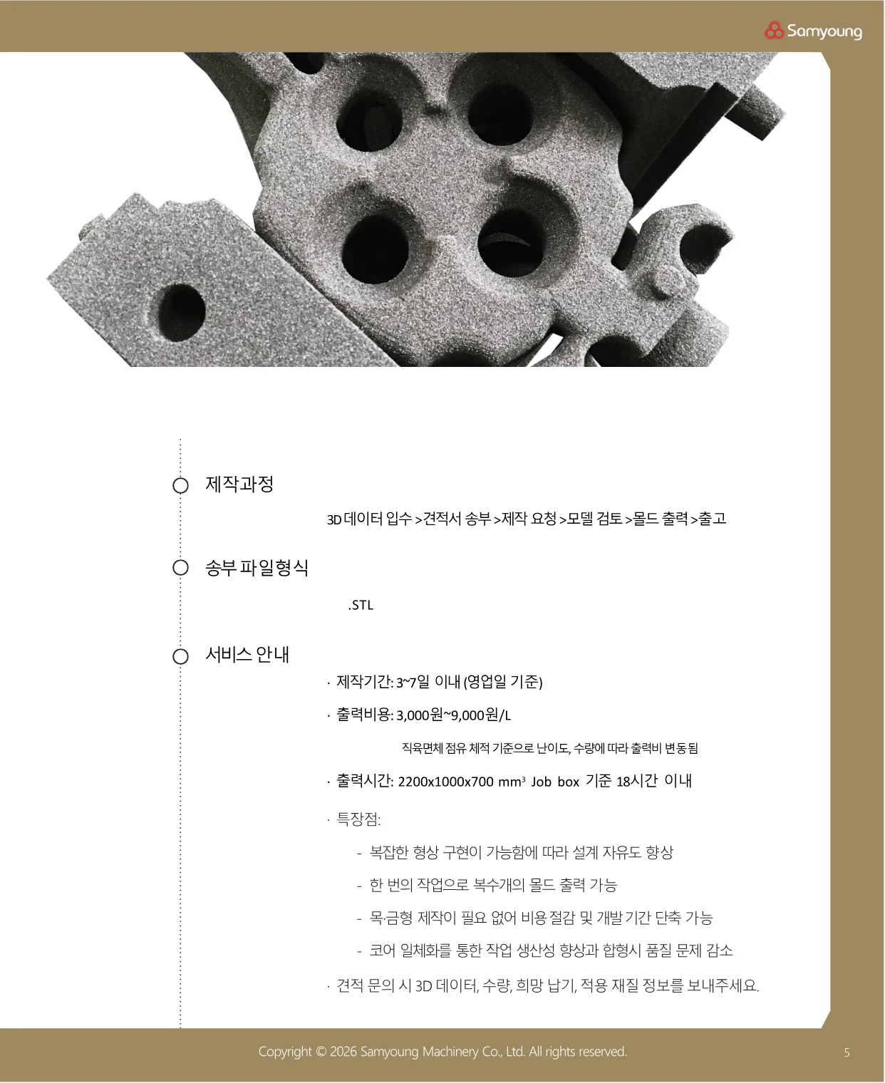 몰드·코어 출력 서비스의 제작과정, 송부 파일형식, 제작기간과 출력비용
